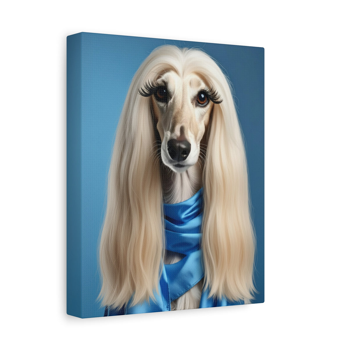 Afghan Hound Portrait Canvas — Elegant Blue Scarf Pet Wall Art - Chunique Chihuahuas