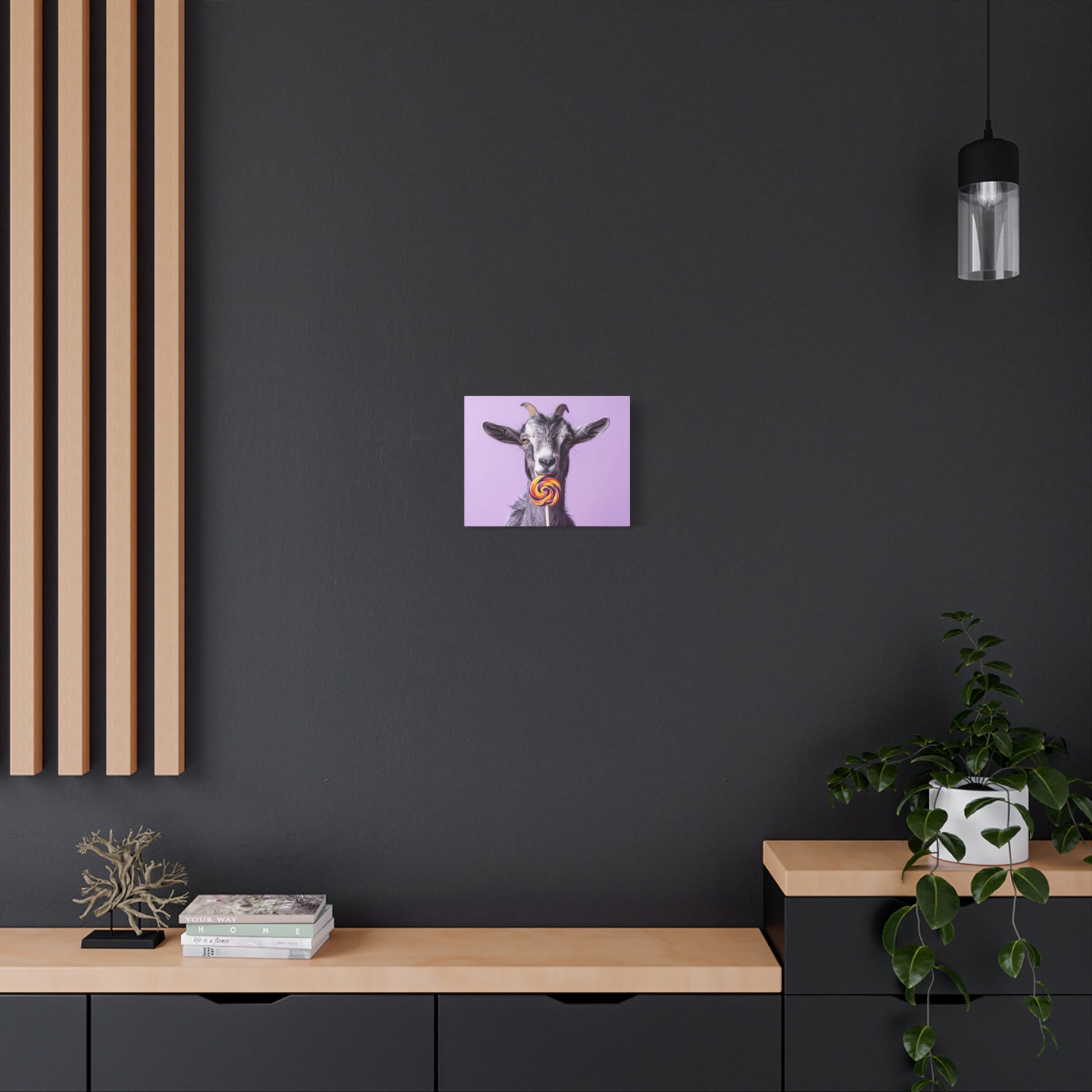Goat with Lollipop Canvas Print — Whimsical Farmhouse Wall Art - Chunique Chihuahuas