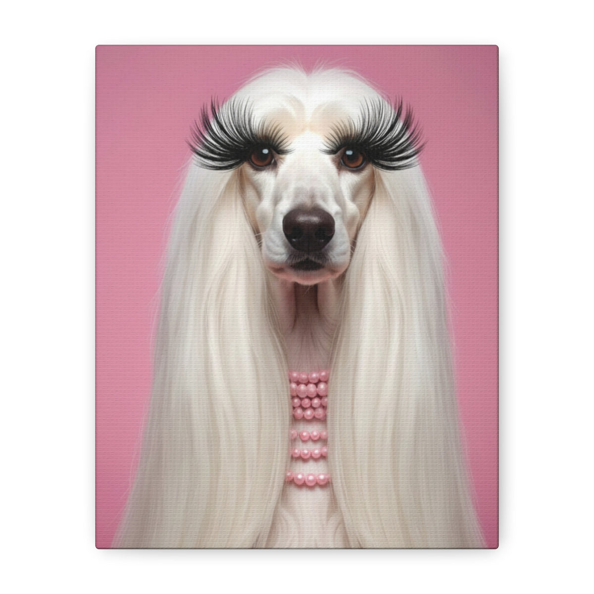 Glam Afghan Hound Canvas Print — Pink Portrait with Lashes & Pearls - Chunique Chihuahuas