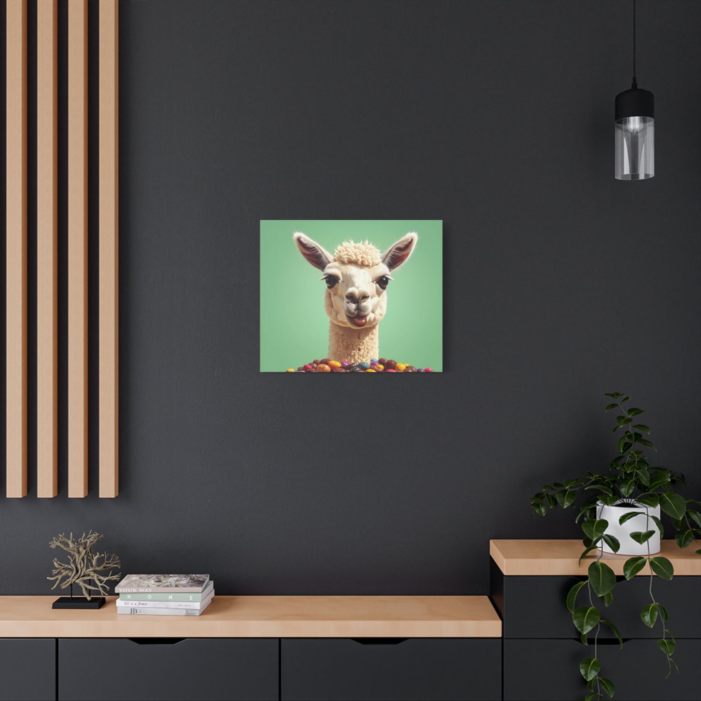 Llama Candy Canvas Print — Playful Llama Wall Art on Mint Background - Chunique Chihuahuas