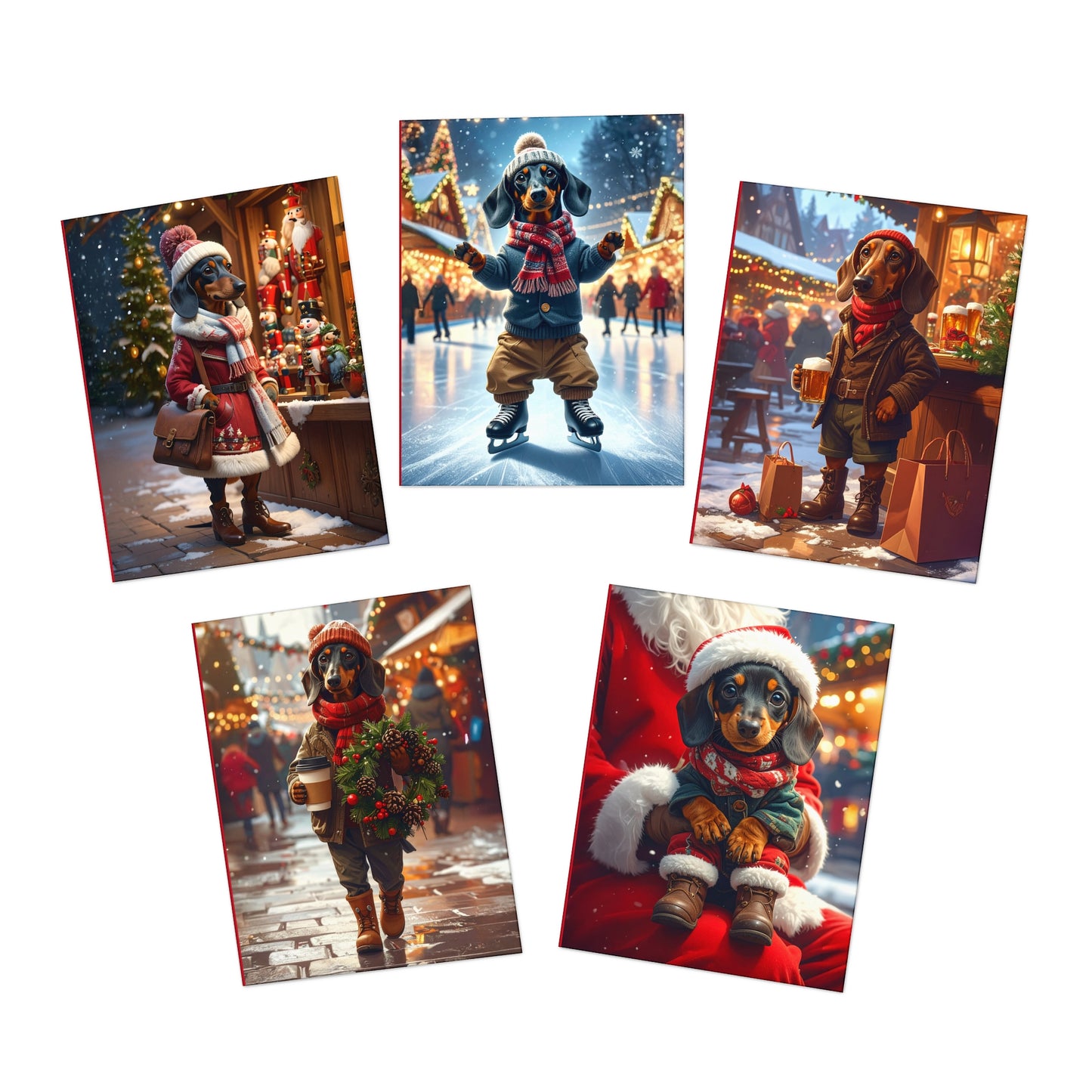 Holiday Dachshund Greeting Cards – 5-Pack Cute Christmas Dog Cards