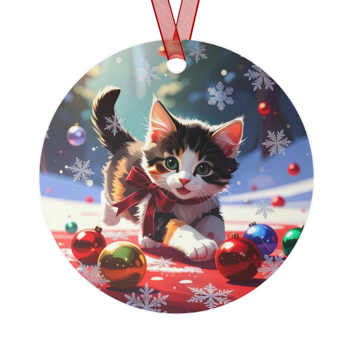 Cute Christmas Kitten Metal Ornament – Holiday Cat Decoration