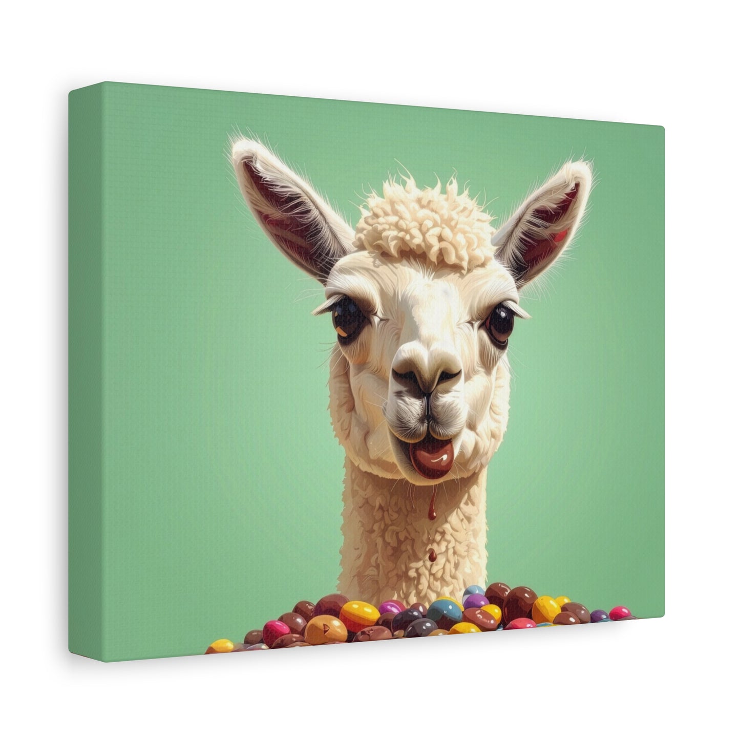 Llama Candy Canvas Print — Playful Llama Wall Art on Mint Background - Chunique Chihuahuas