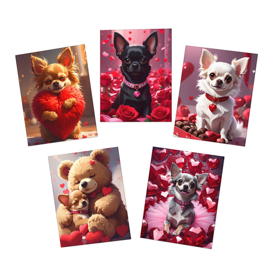 Valentine Chihuahua & Teddy Greeting Cards — 5-Pack Love Note Set