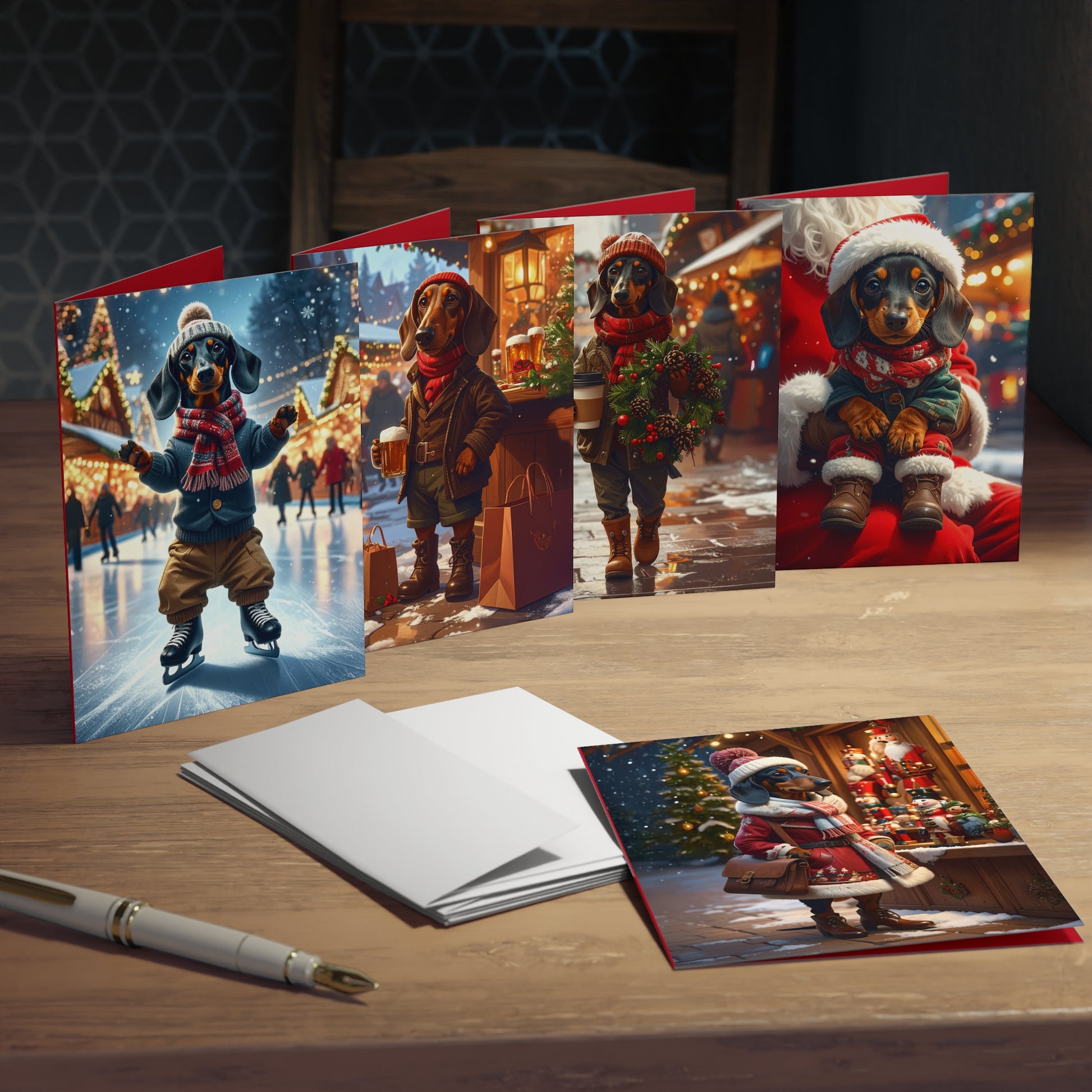 Dachshund Christmas Cards (Set of 5/Blank Inside) - chunique chihuahuas