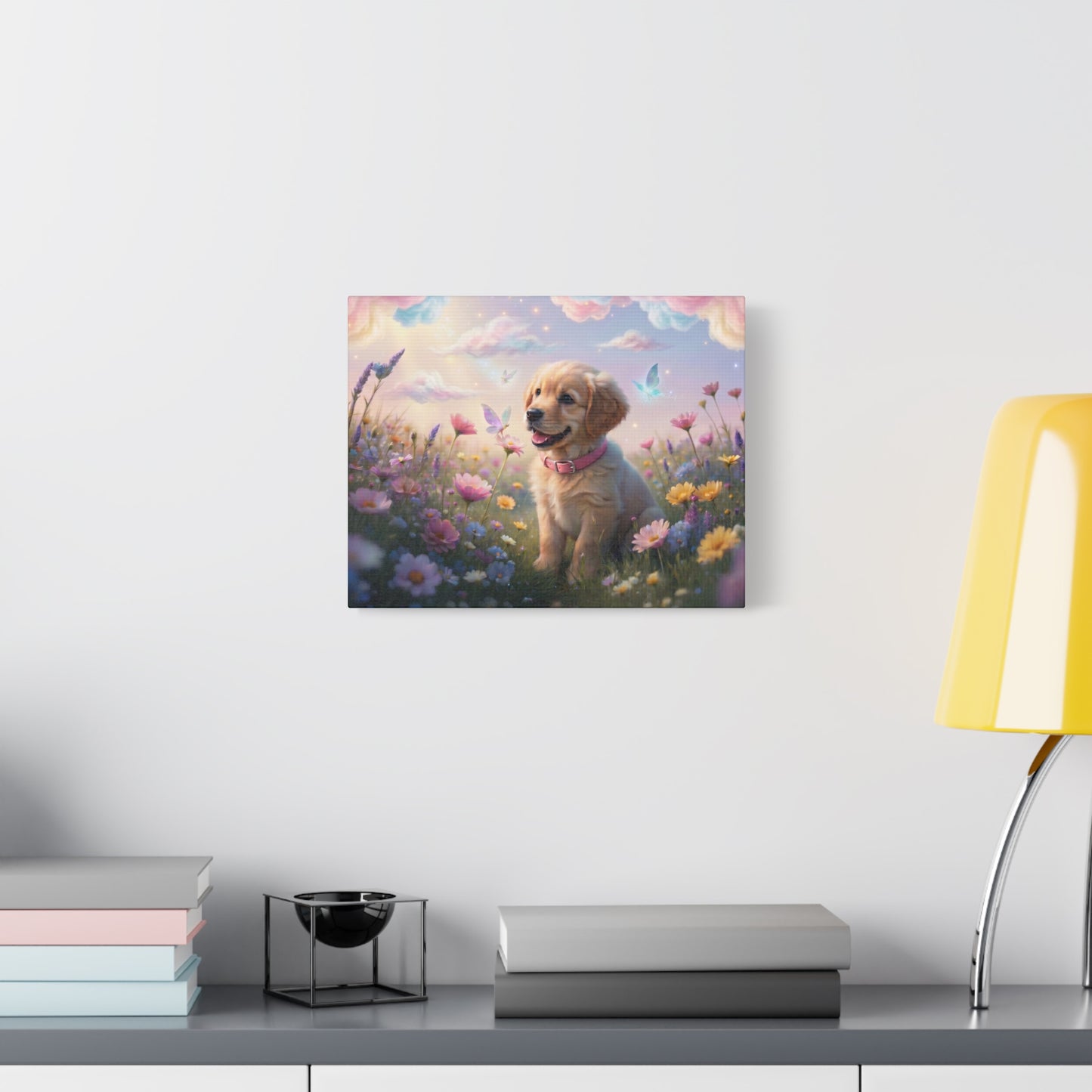 Golden Retriever Puppy Canvas Wall Art — Dreamy Floral Nursery Decor - Chunique Chihuahuas