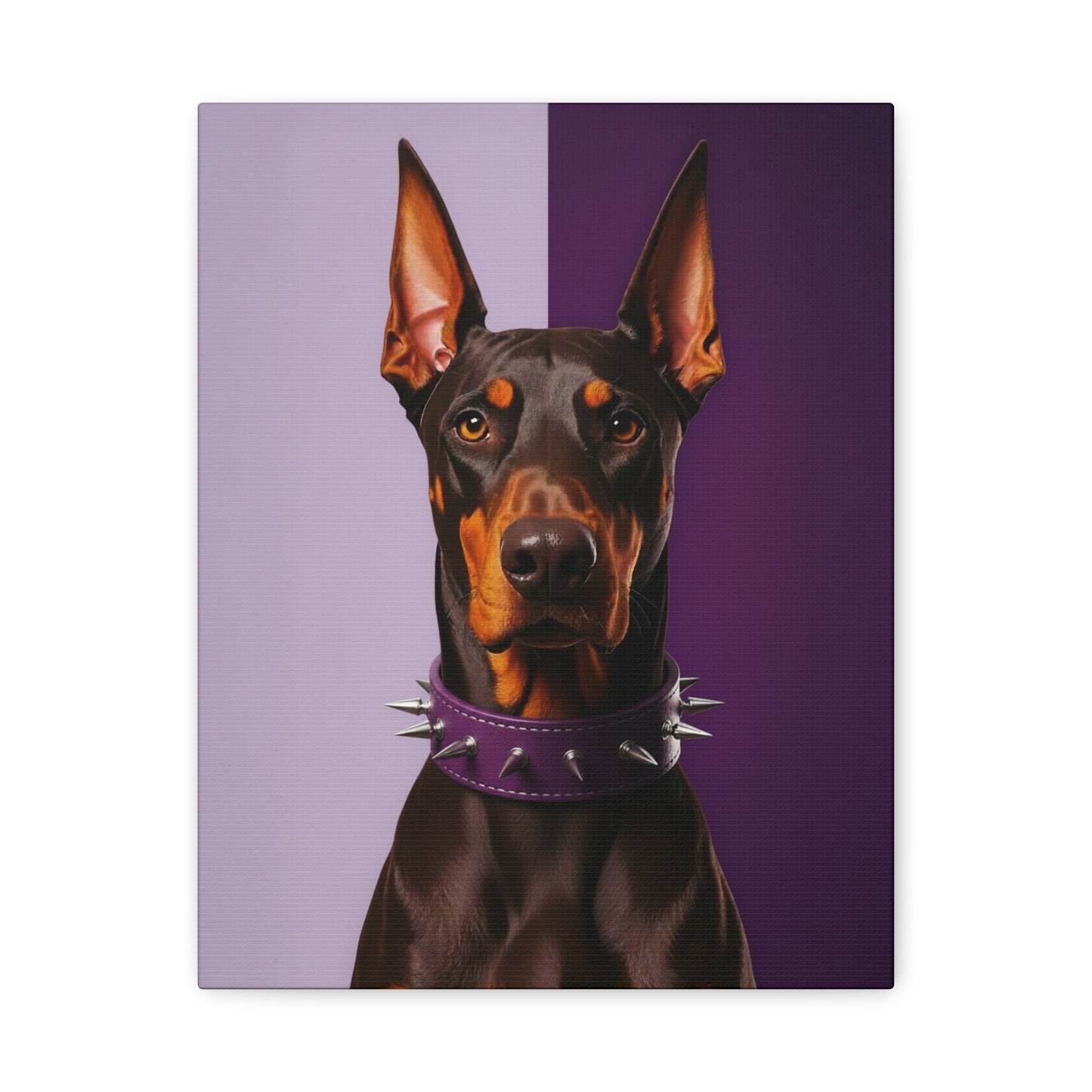 Dog with a spiked collar on a purple background