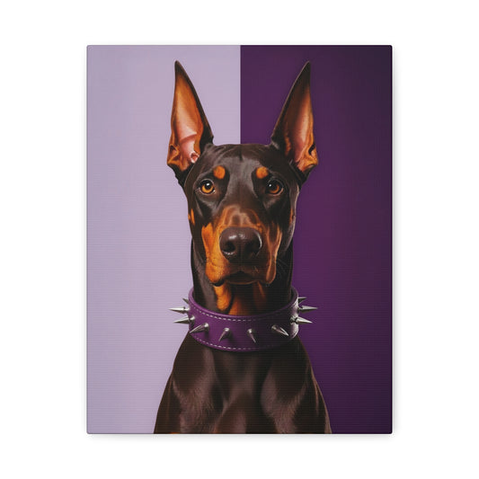 Dog with a spiked collar on a purple background
