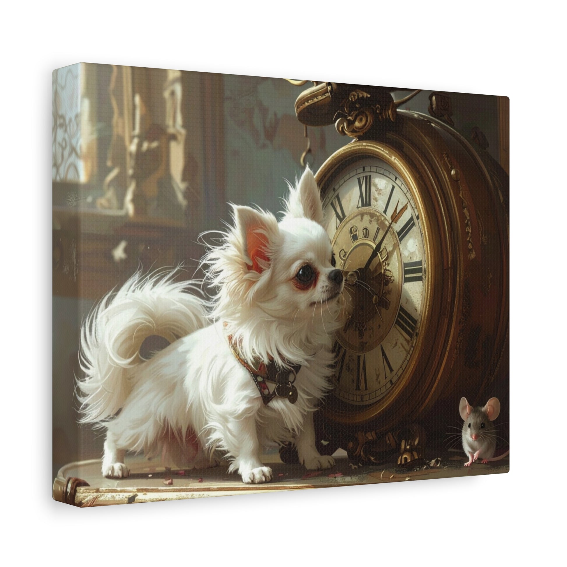 Chihuahua & Vintage Clock Matte Canvas Wall Art — Cute Pet Home Decor - Chunique Chihuahuas