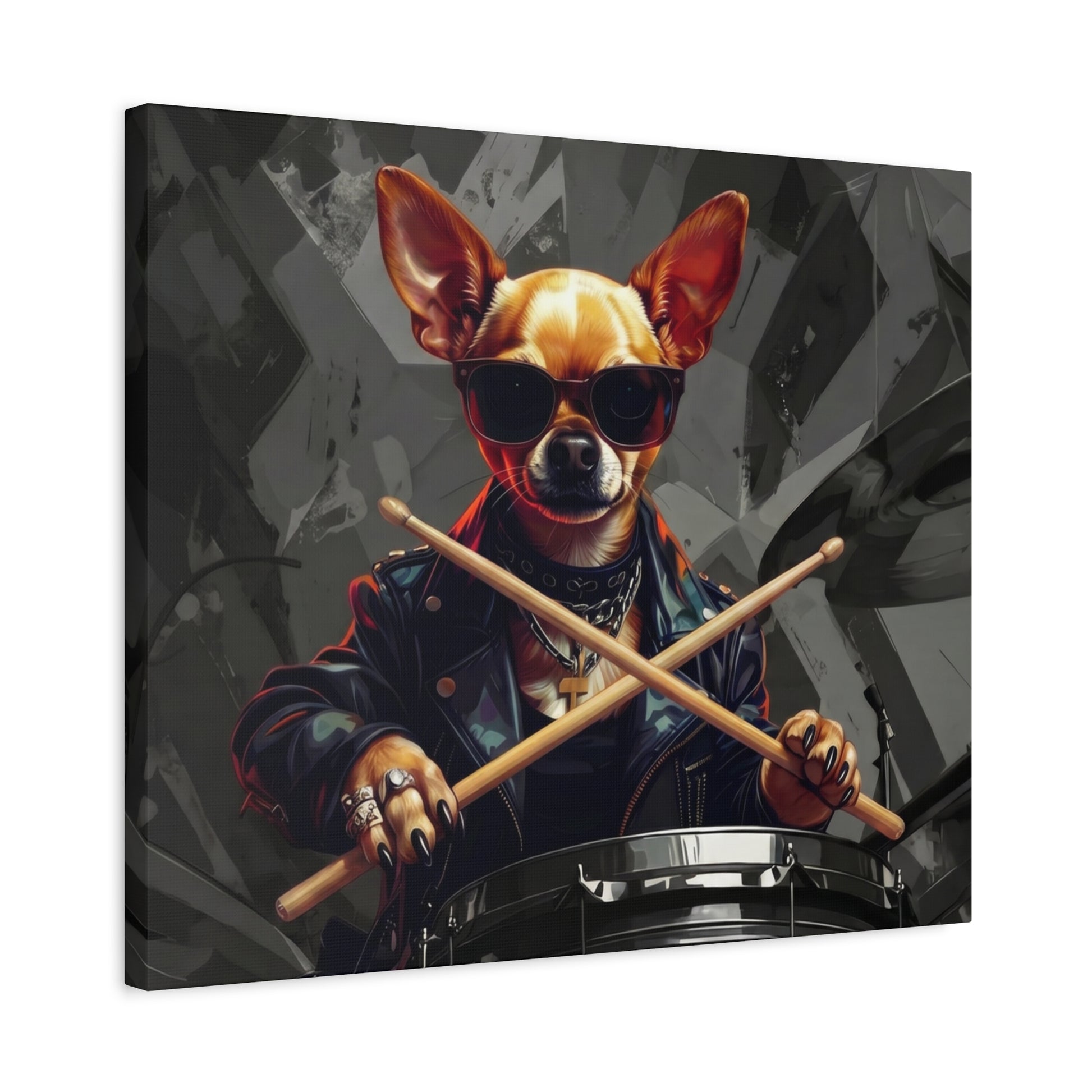 Drummer Chihuahua Canvas Print — Cool Dog Wall Art for Music Lovers - Chunique Chihuahuas