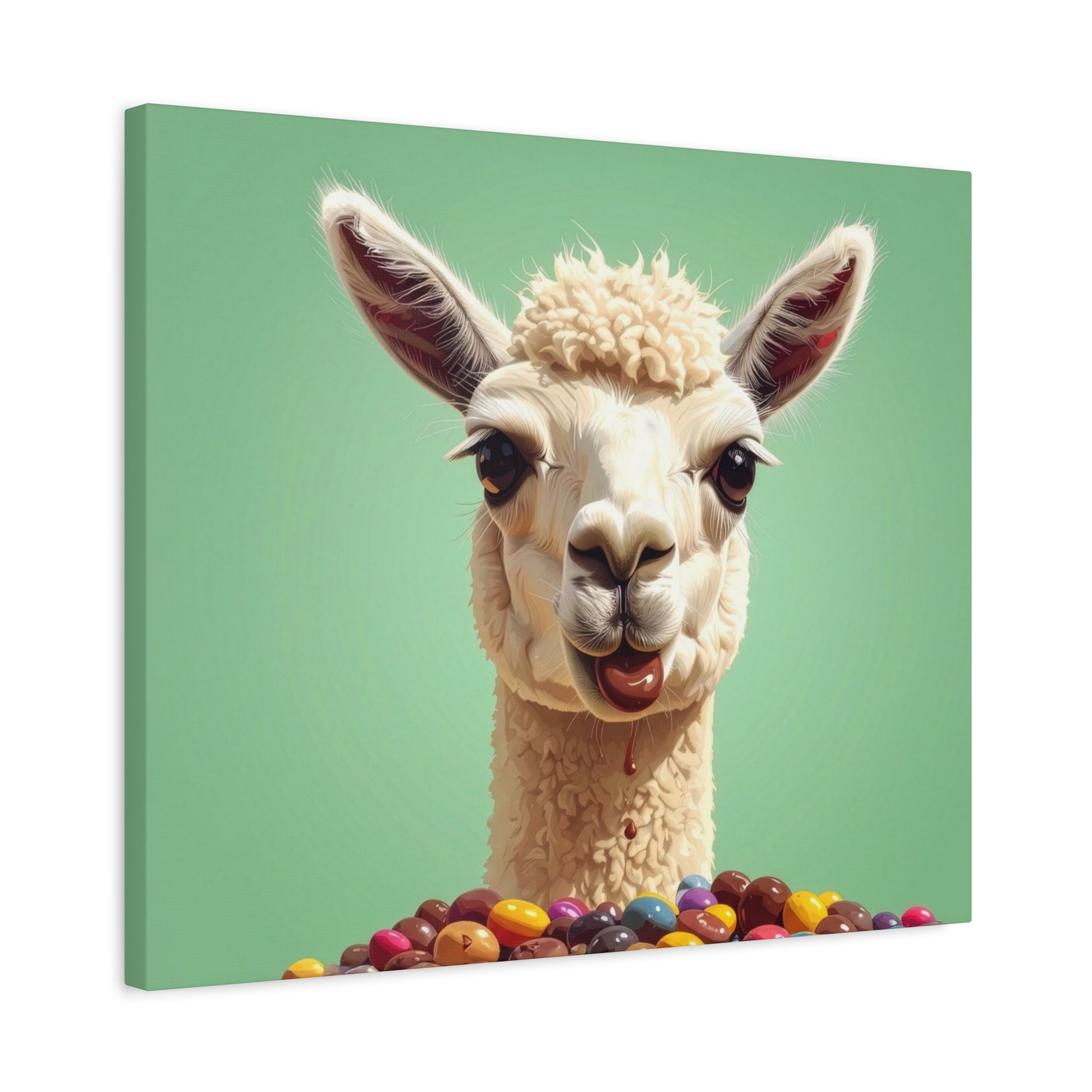 Llama Candy Canvas Print — Playful Llama Wall Art on Mint Background - Chunique Chihuahuas
