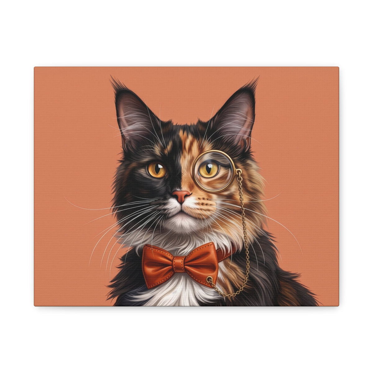 Maine Coon Cat Portrait Canvas — Tortoiseshell with Monocle & Bow Tie - Chunique Chihuahuas