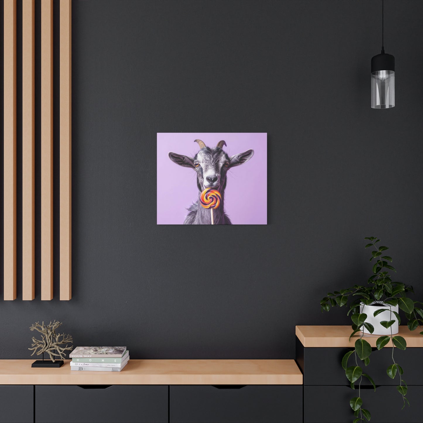 Goat with Lollipop Canvas Print — Whimsical Farmhouse Wall Art - Chunique Chihuahuas