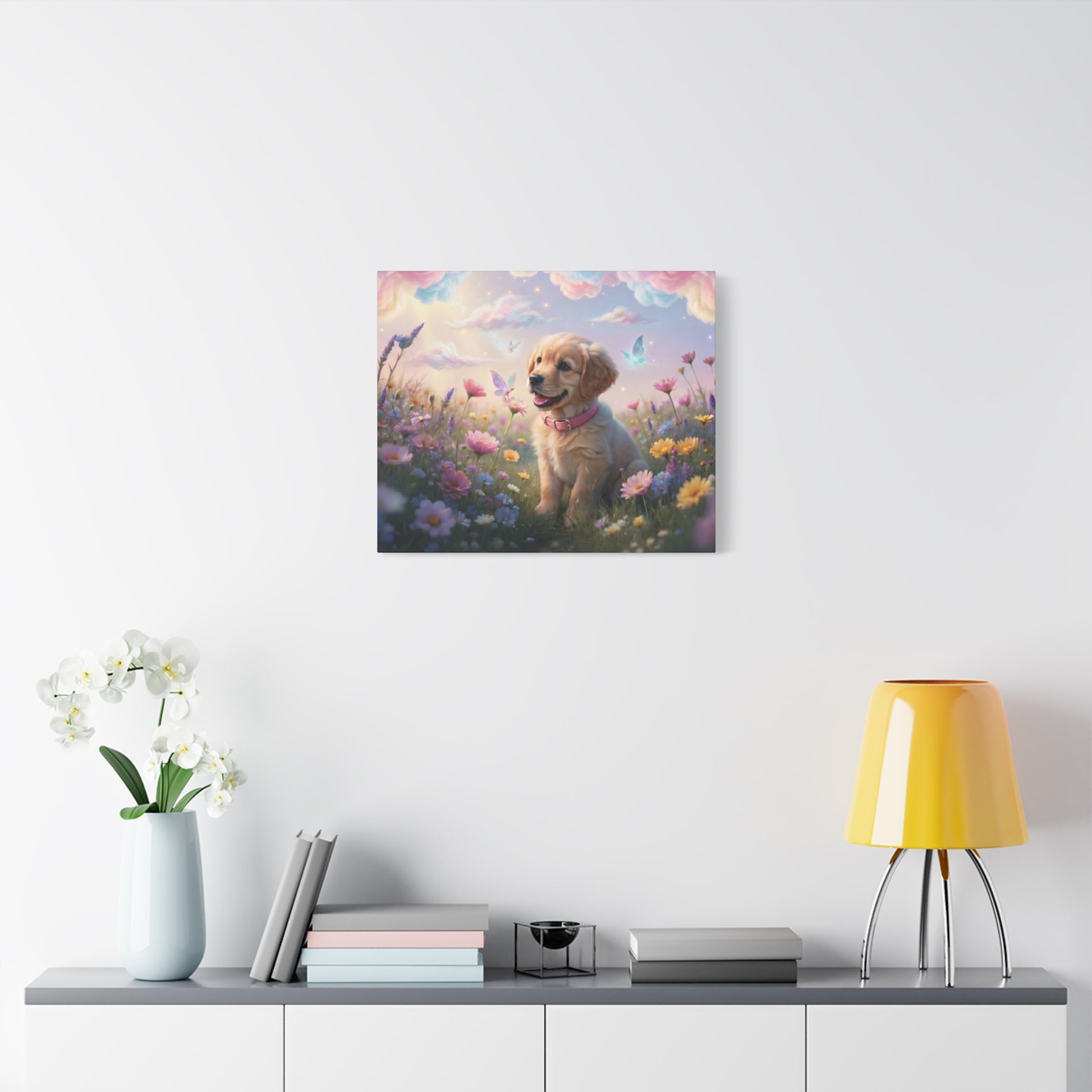 Golden Retriever Puppy Canvas Wall Art — Dreamy Floral Nursery Decor - Chunique Chihuahuas