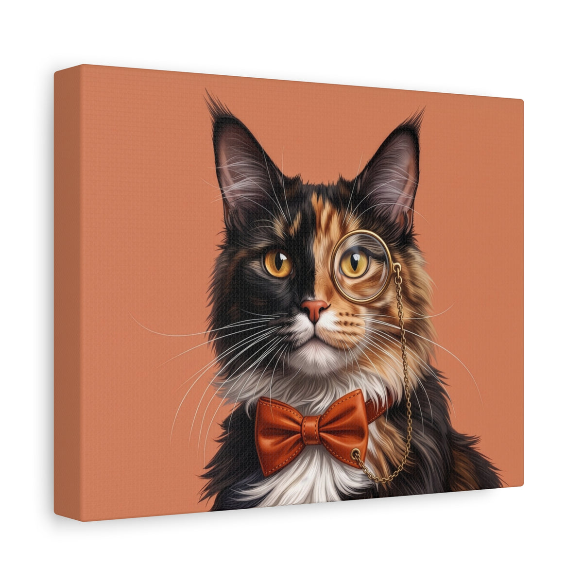 Maine Coon Cat Portrait Canvas — Tortoiseshell with Monocle & Bow Tie - Chunique Chihuahuas