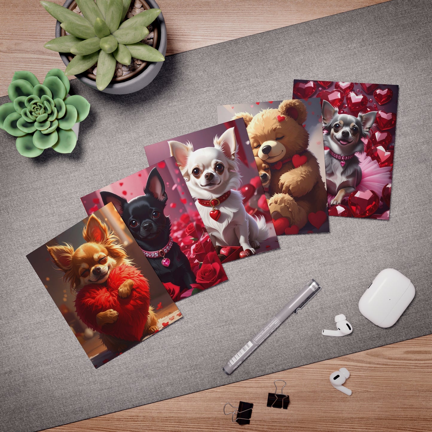Valentine Chihuahua & Teddy Greeting Cards — 5-Pack Love Note Set