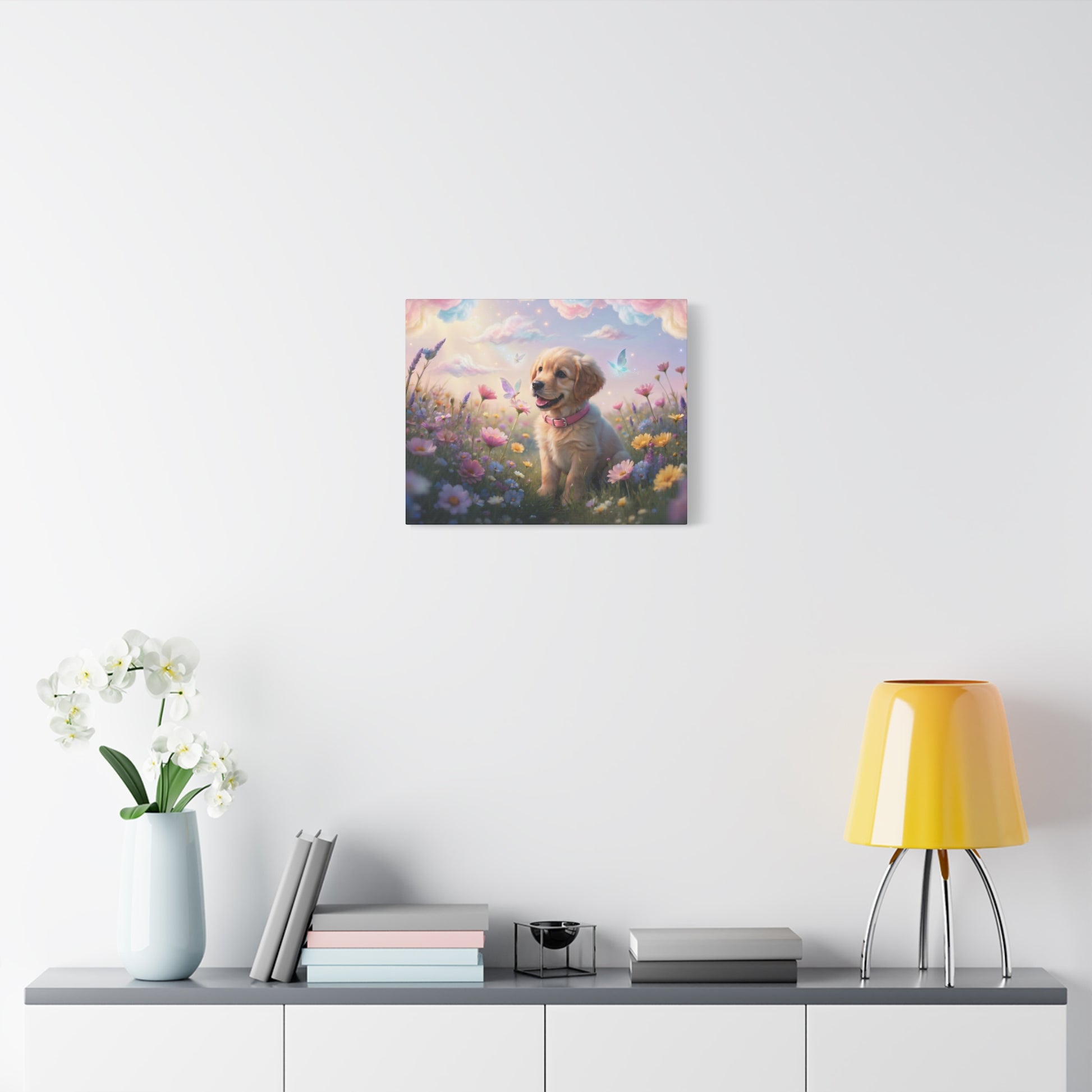 Golden Retriever Puppy Canvas Wall Art — Dreamy Floral Nursery Decor - Chunique Chihuahuas