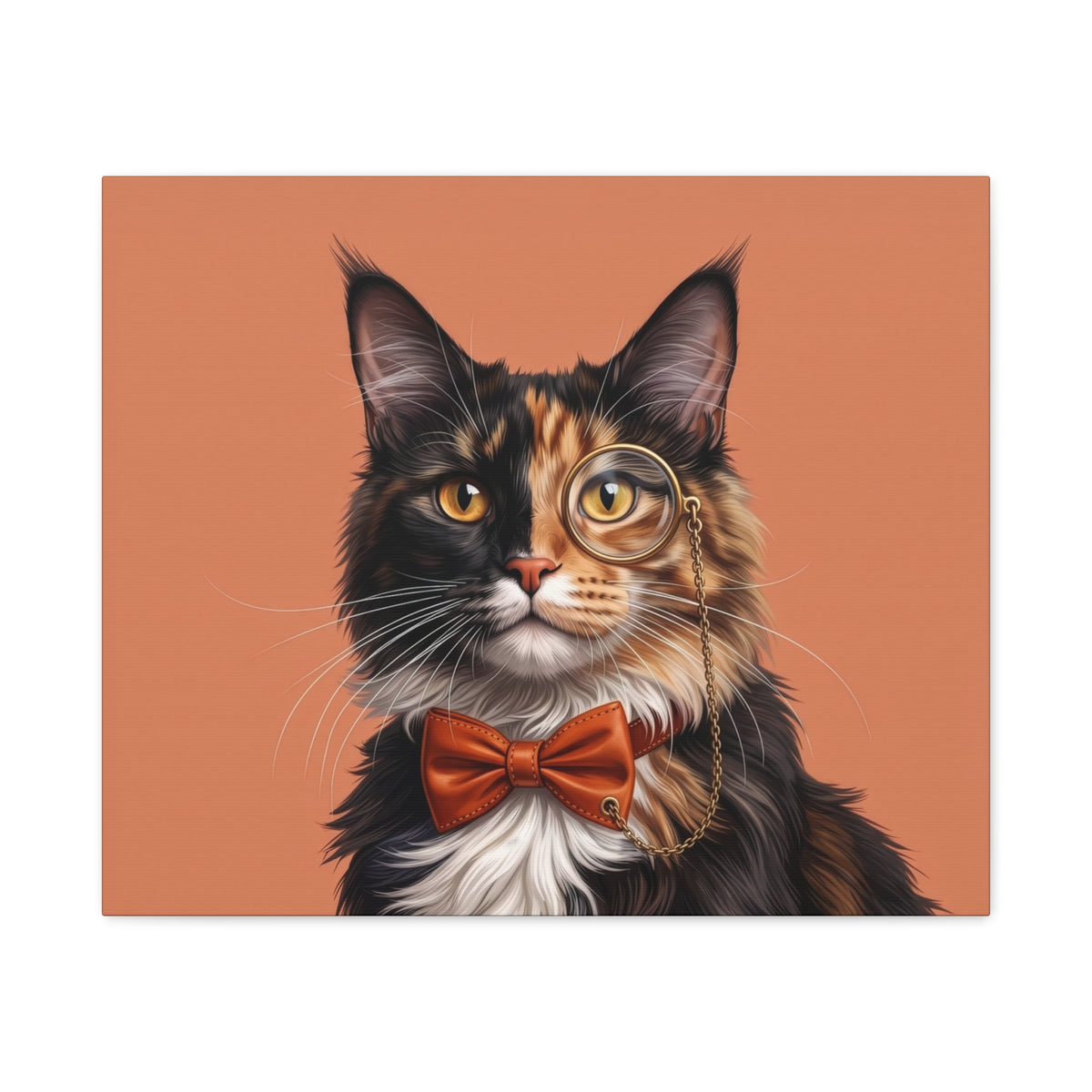 Maine Coon Cat Portrait Canvas — Tortoiseshell with Monocle & Bow Tie - Chunique Chihuahuas