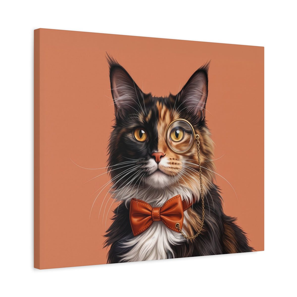 Maine Coon Cat Portrait Canvas — Tortoiseshell with Monocle & Bow Tie - Chunique Chihuahuas