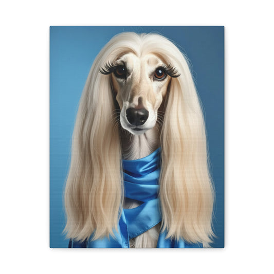 Afghan Hound Portrait Canvas — Elegant Blue Scarf Pet Wall Art - Chunique Chihuahuas